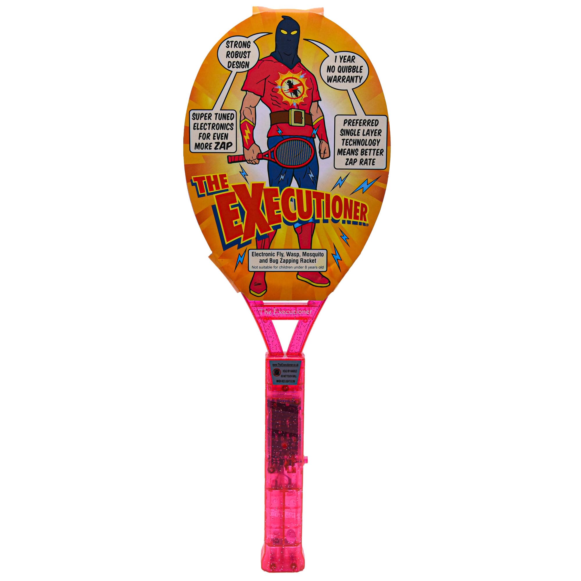 The Executioner Pink Coloured Mosquito, Fly, Wasp, Bug, Insect Swatter/Killer And Bug Zapper Racket Single Layer, Ideal For Zapping Indoor Or Outdoor, Long Handle (Pink)