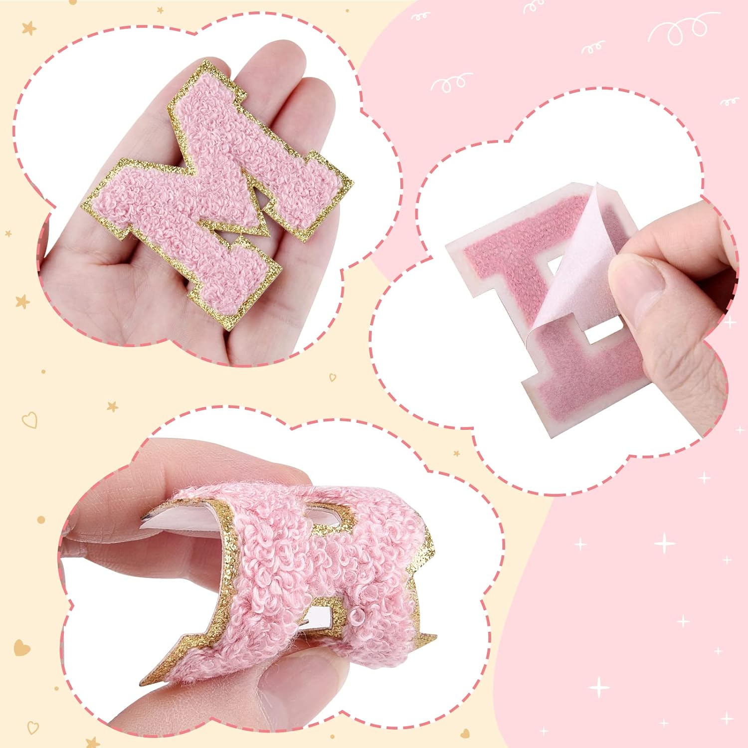 Morcheiong 26Pcs Self Adhesive Chenille Letter Patches A-Z, Chenille Letters for DIY Clothing, Fabric, Shoes, Bags (Light Pink) - Image 3