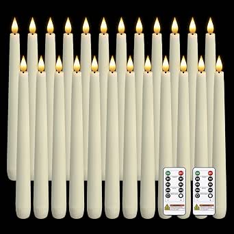 Homemory 24 Pcs Waxy Flameless Taper Candles with Remote, Ivory, 9.6 inches