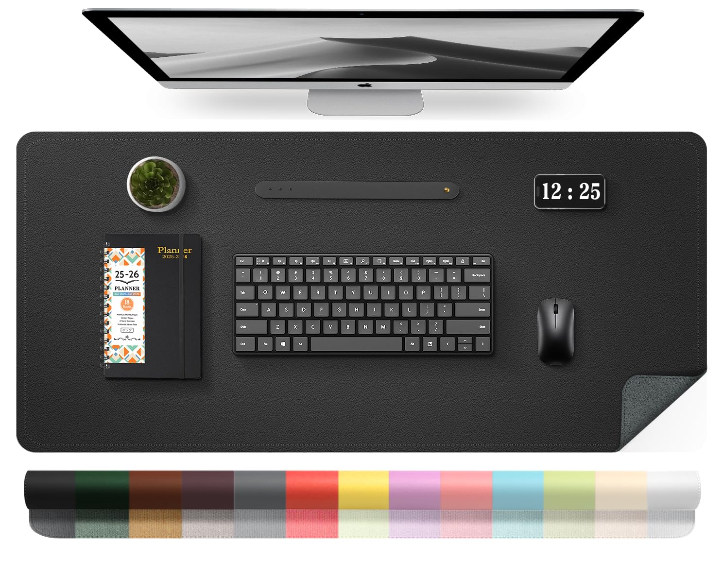 Leather Desk Pad Protector, 39.4'' X 17'' Large Mouse Pad, Office Desk Mat, Non-Slip PU Leather & Suede Base Desk Blotter, Laptop Desk Pad, Desktop