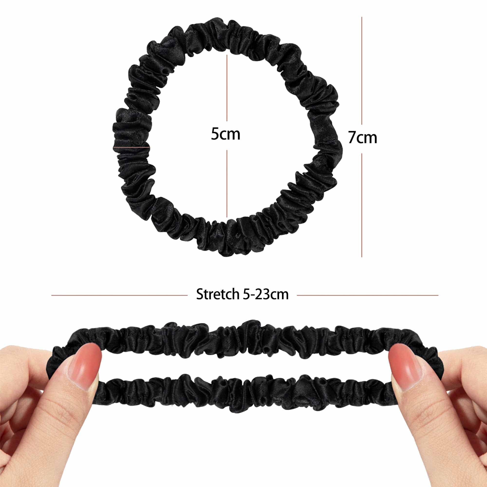 Silk Skinnie Scrunchies 100% Pure 22 Momme Mulberry Silk Hair ties for Women Hair Friendly Luxurious Elastic Scrunchies Set(5 Scrunchies black) - Image 4