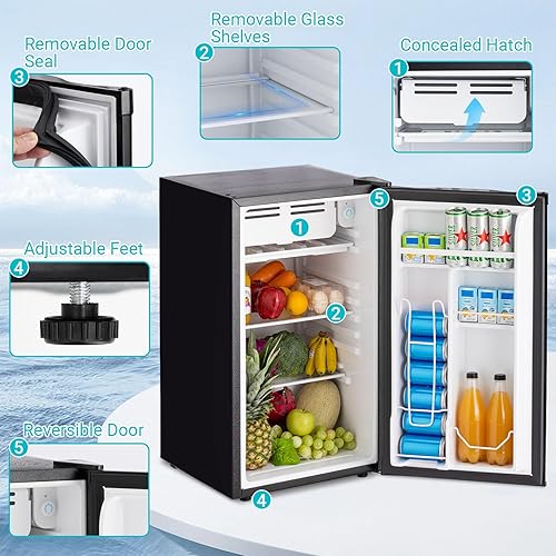 Miniatura 4 de Mini refrigerador de 3.2 pies cúbicos con congelador, refrigerador pequeño de una sola puerta con termostato ajustable de 7 niveles, ahorro de
