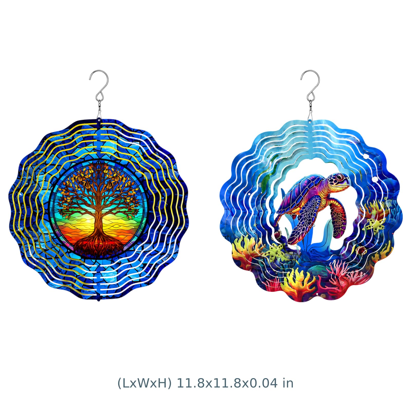 2 STK. 11,8 Zoll Garten Wind Spinner für draußen, 3D mehrlagiger Edelstahl Windspinner mit Baum des Lebens und Meeresschildkröte, Drehdeko für Terrasse, Veranda, Balkon, Garten
