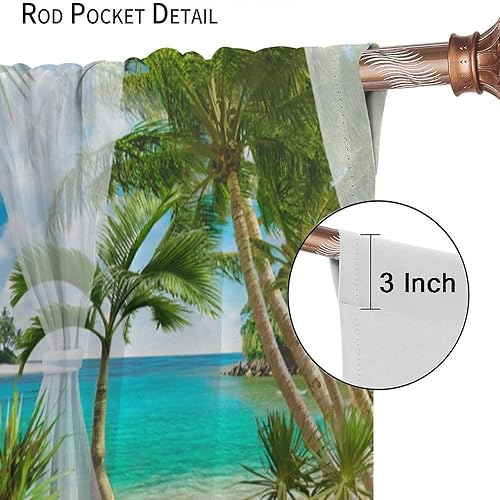Miniatura 5 de Cortinas opacas para ventana de playa, palmeras tropicales, isla tropical, verano, vacaciones de verano, cortinas opacas con bolsillo para barra,