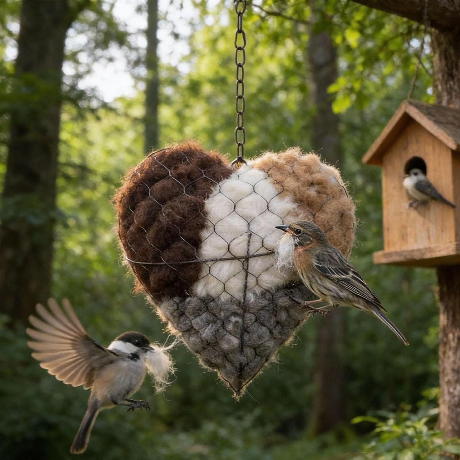- Handmade Alpaca Fiber Bird Nesting Heart, Refillable, Heart Shape, Birds Nests Material Holder Includes 2 Bags of Nesting Materials, Winter Tree Shelter for Wild Birds