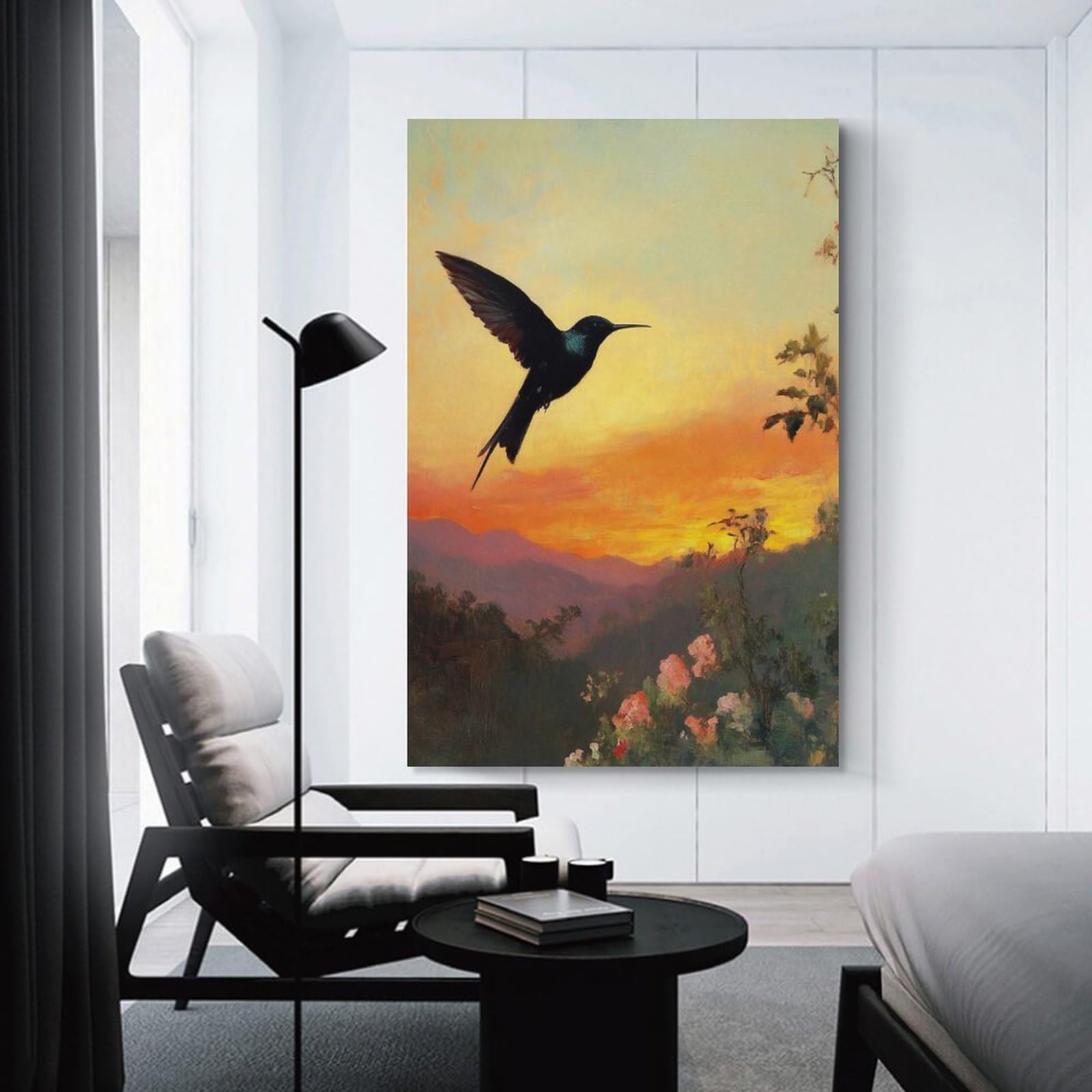 Junmoney Unframe-Style-5 Canvas Art Print Hummingbird Sunset, 24X36inch(60X90cm), For Contemporary Homes, Apartments Or Offices, Decorative Canvas Decor For Home Updates