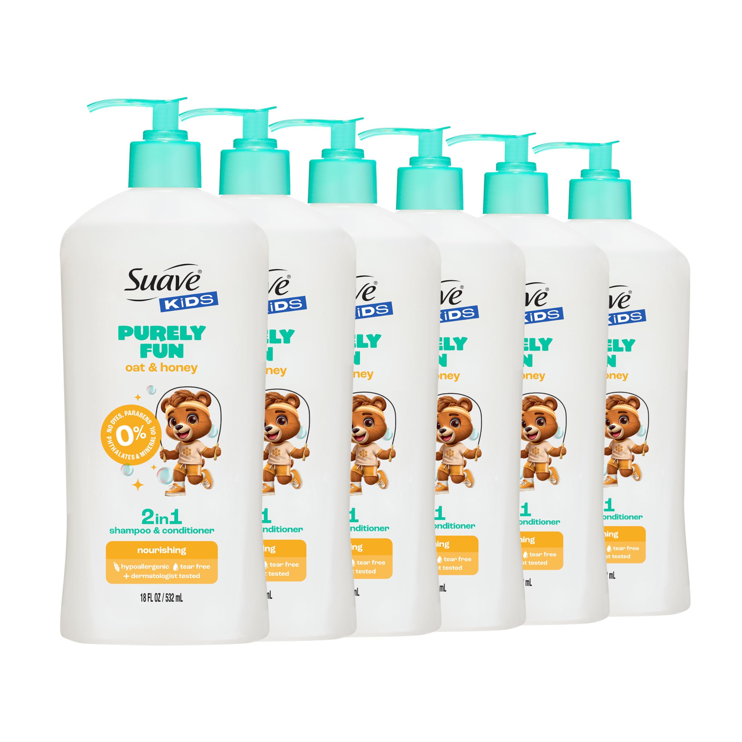 Suave Kids Purely Fun 2-in-1 Shampoo & Conditioner, Oat & Honey, 6 Count