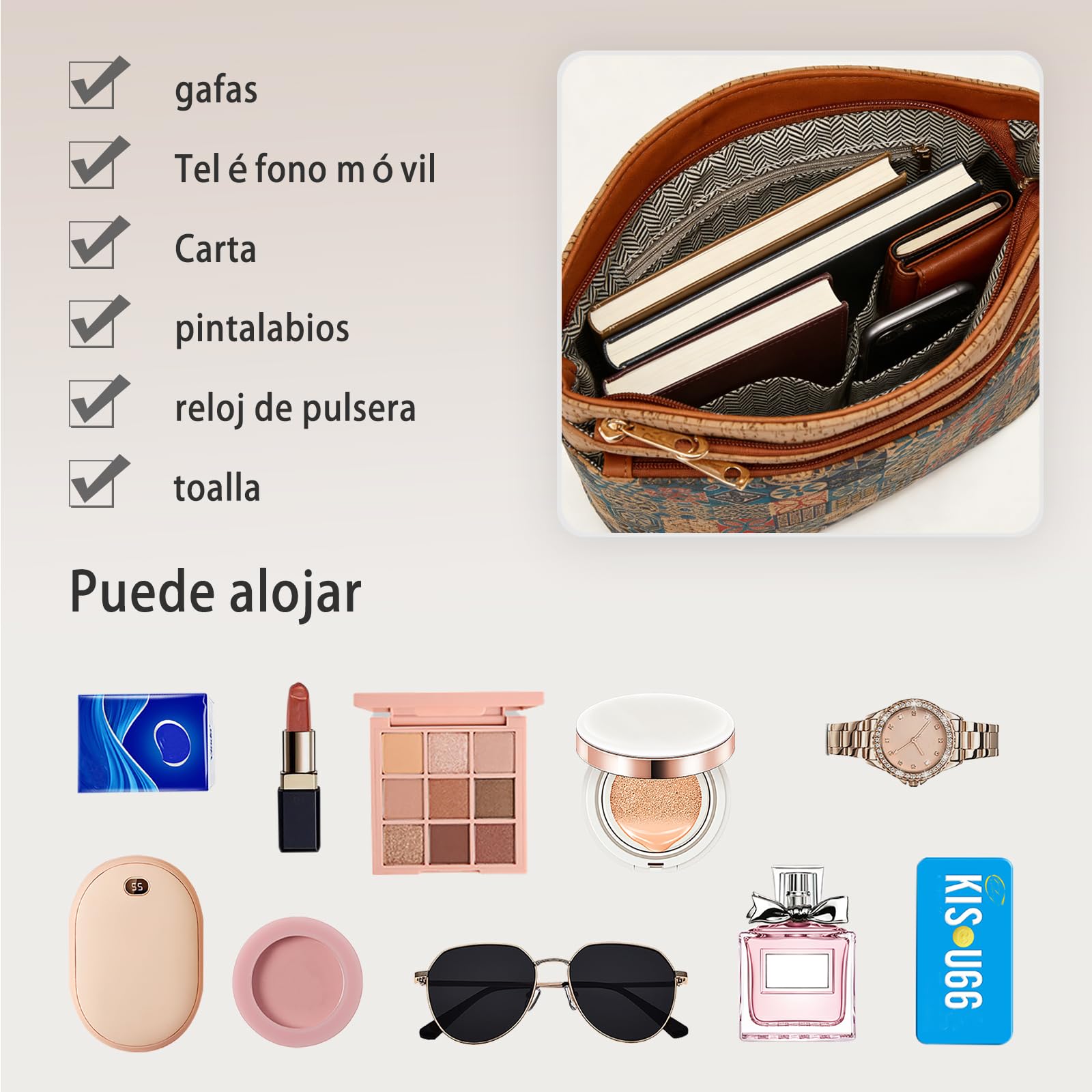 CORIOS Estilo Boho Bolsos de Hombro Bandolera para Mujer Bolso Cruzados de Corcho Natural Bolso de Mano con Estampado Étnico Retro Trabajo Compras Citas Viajes Tote