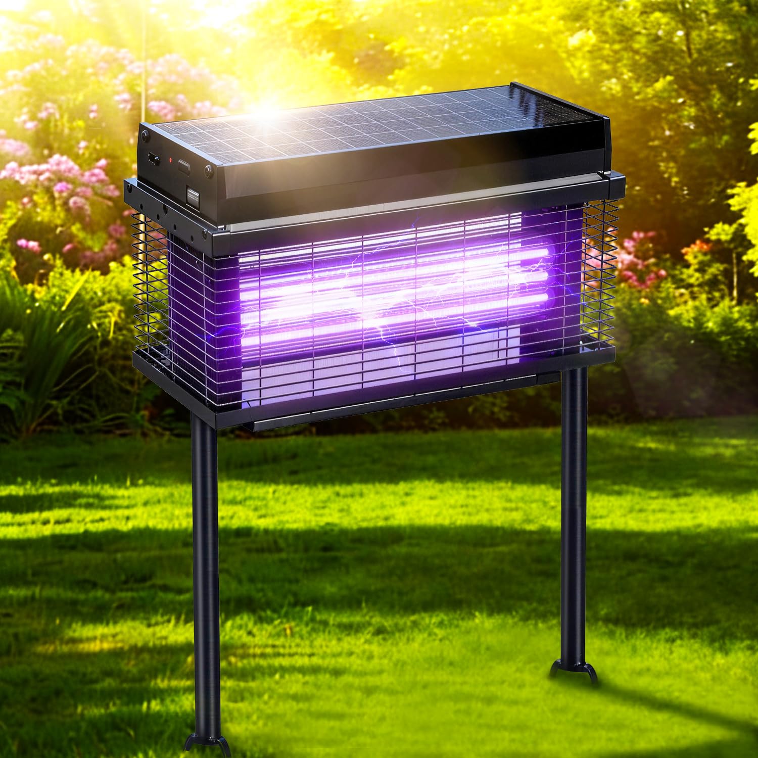 Photo 1 of ***Minor damage to the grille***
Spansol Solar Bug Zapper Outdoor, Purple UV Mosquito Zapper with Smart Rain Off Rechargeable Mosquito Killer Lamp, Wireless Solar Powered Fly Trap for Yard Patio RV (Black)