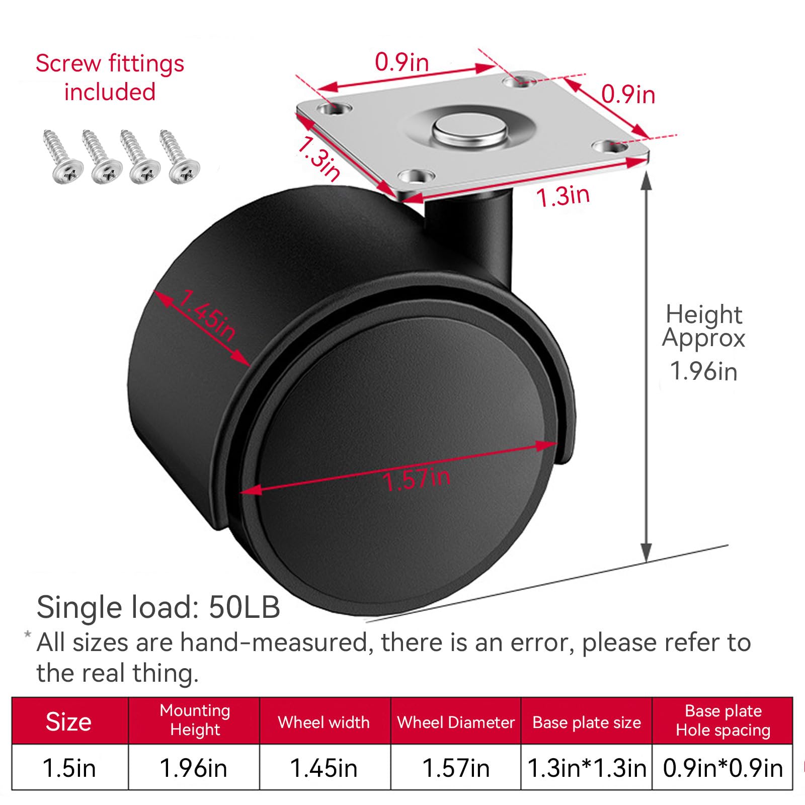 1.5-inch Furniture casters Set of 5Replacement cart Plastic casters, Black Nylon Plastic Small Swivel casters with Screws, Used for workbenches and Moving Drawer Cabinet Table - Image 2