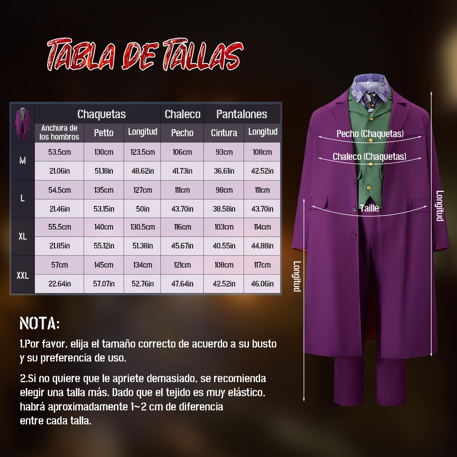 IEEILULU Disfraz Joker Hombre, Disfraz de Payaso Terror Hombre Halloween Disfraz Joker con Abrigo Morado, Chaleco Verde, Pantalones, Corbata, Cuello de Camisa Falso y Guantes para Halloween