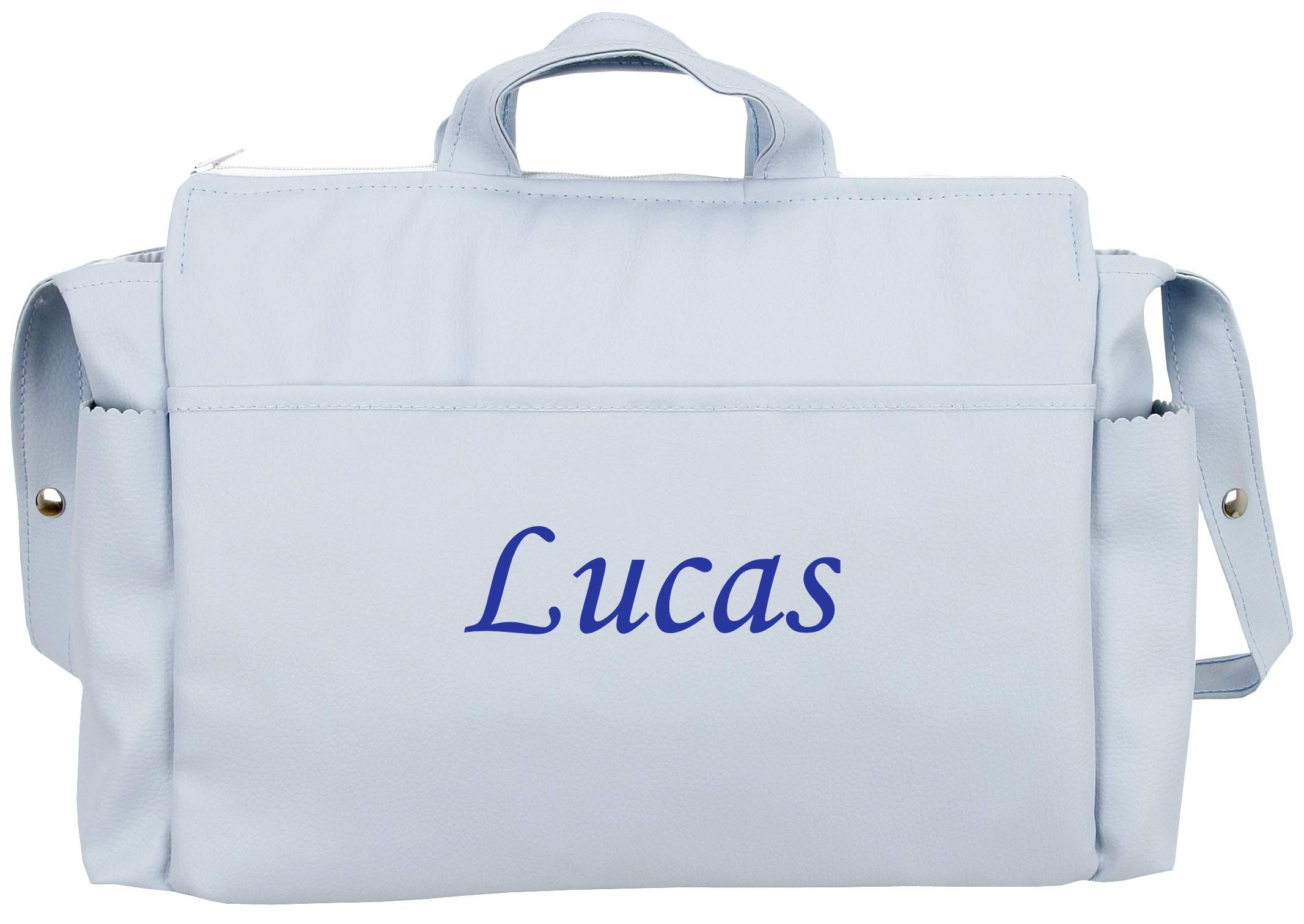 Danielstore- Bolso Talega Personalizada con nombre bordado de Polipiel Silla de Paseo. Color azul