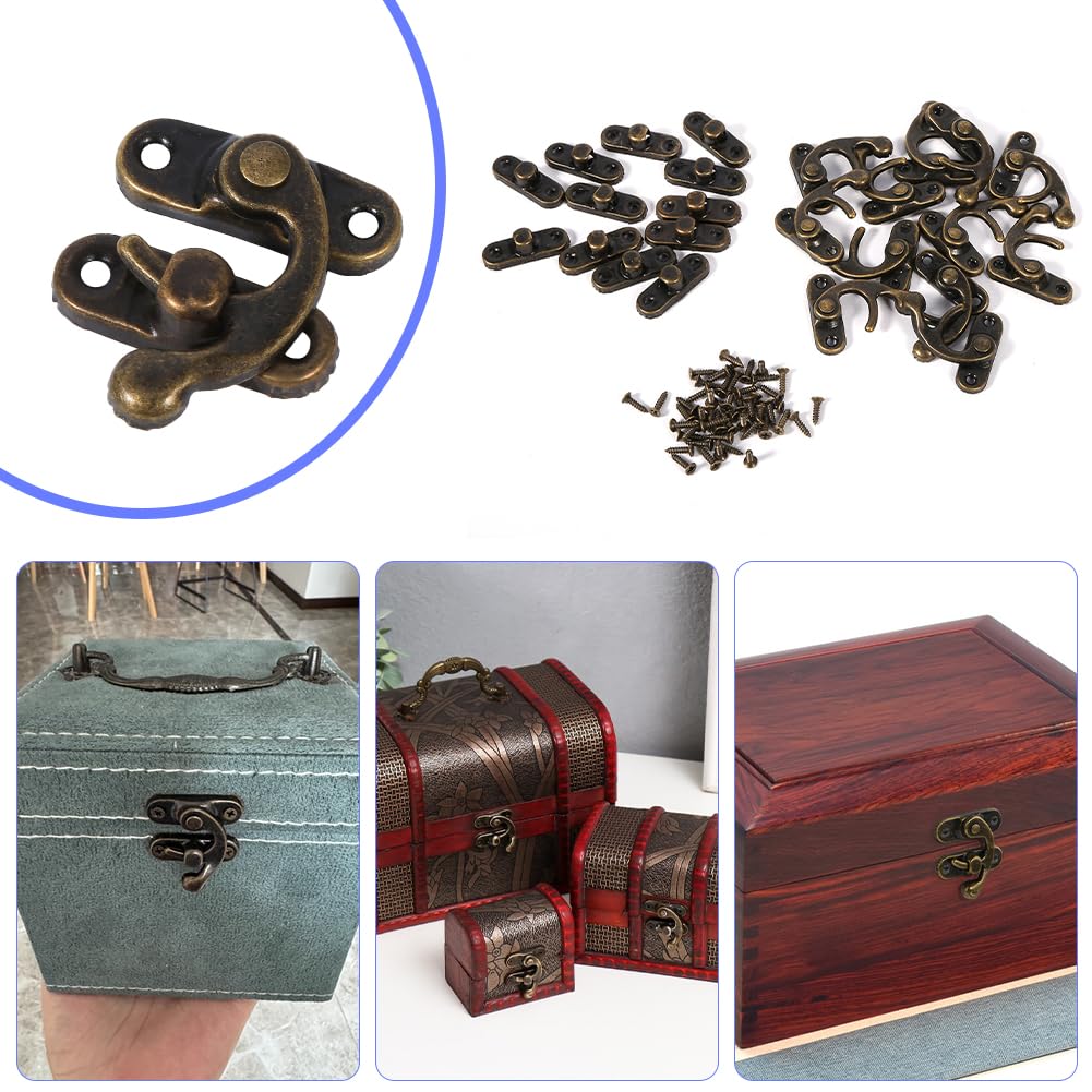 Set 20 Ganci E 40 Cerniere Antiche In Bronzo - Con Viti, Per Scatole E Artigianato - Foto 2