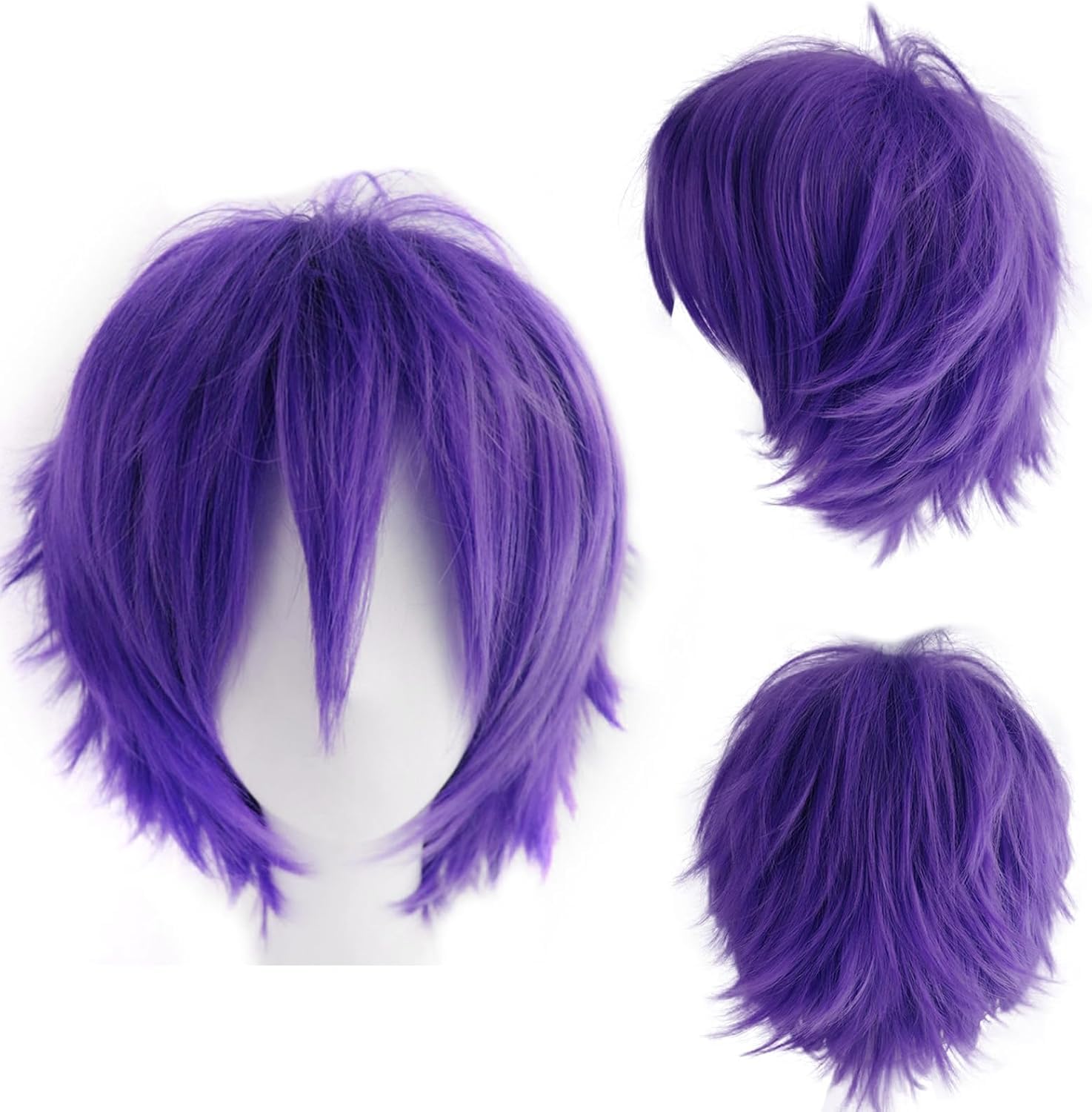 YEESHEDO Unisex Short Bob Anime Cosplay Wigs Full Natural Layer Straight Fluffy Hair Costume Party Fancy Dress Wig for Women Men (Purple)