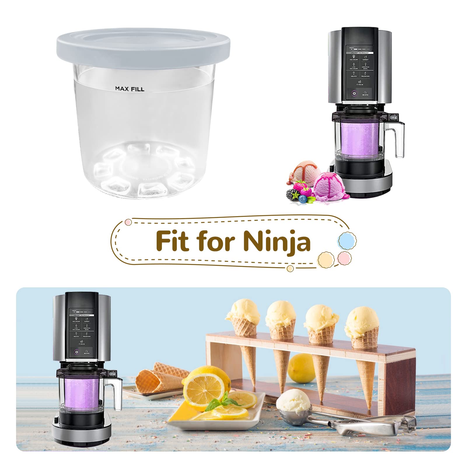 Ninja Swirl By Creamy Glace Italienne Lot De 4 Récipients à Crème Glacée, Compatibles Avec Les Machines à Crème Glacée Ninja Creami NC299AMZ Et NC300s, Réutilisables Et Passent Au Ninja Creami Deluxe