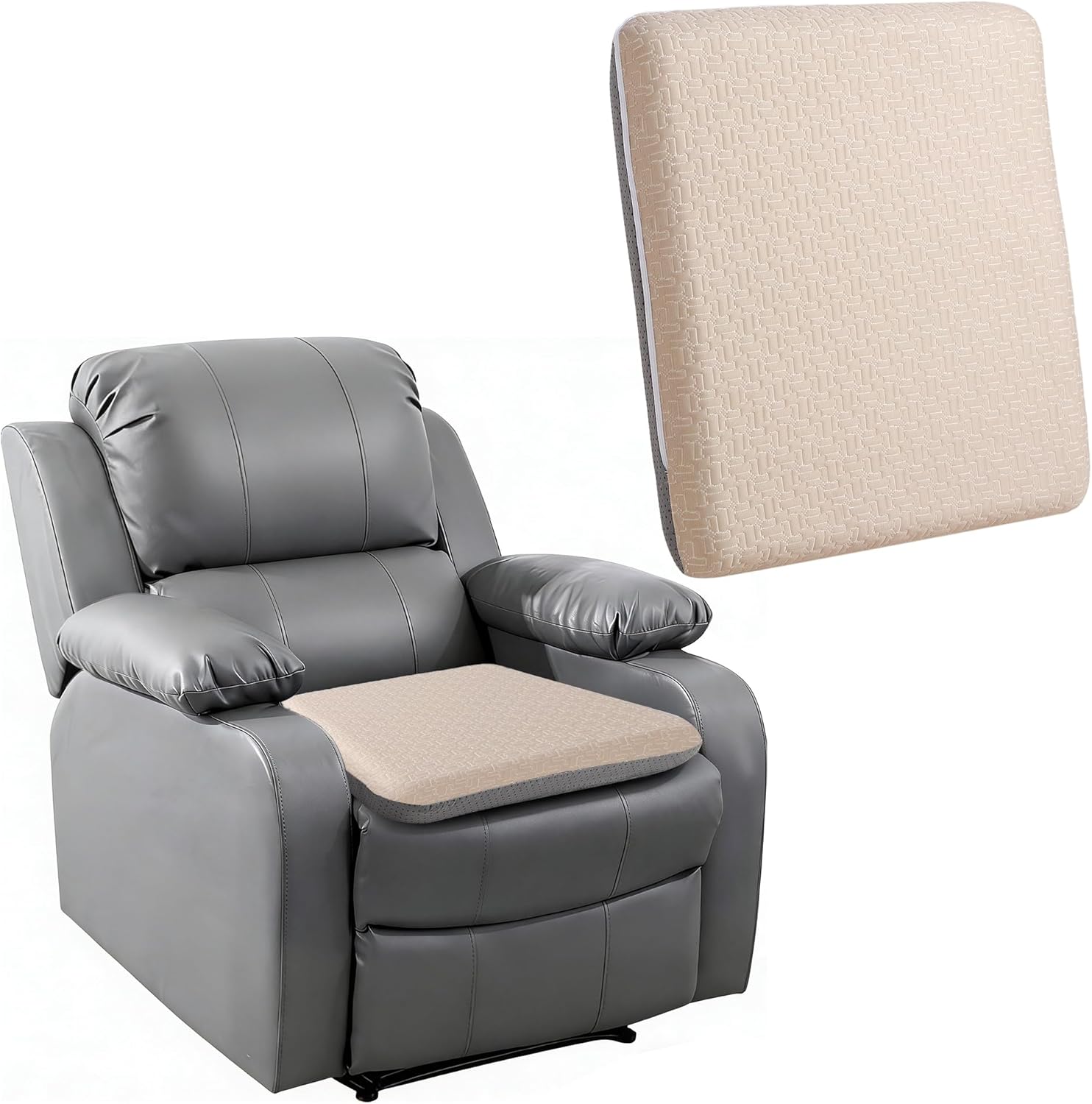 Ganondorf Extra Large Recliner Seat Cushion for Elderly Tufted Furry Booster Foam Cushion, Pressure Relief for Long Sitting Orthopedic Chair Cushion for Recliners Office Chairs, Beige