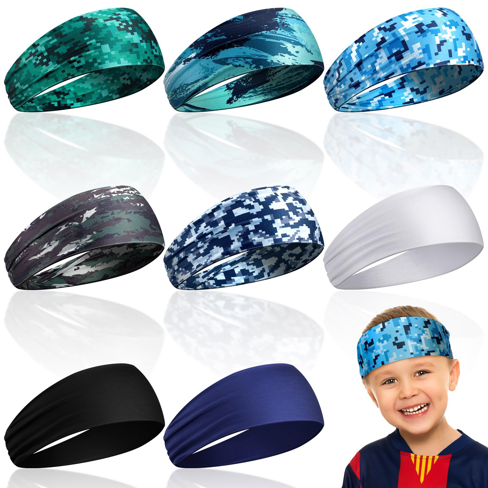 haull Kids Sports Headbands Bandanas for Kids Athletic Headbands Boys Headband Breathable Running Headband Elastic Hairband for Girls Children Football Basketball Sports Exercise (Classic Style)-picture-44