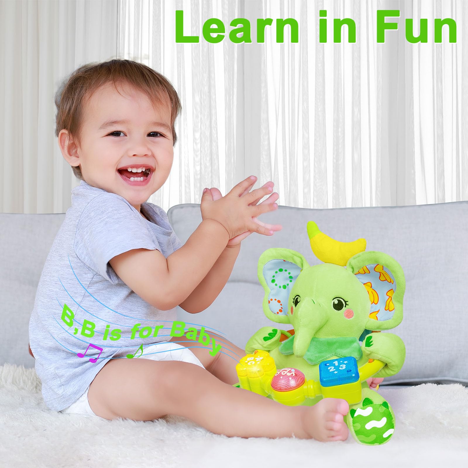 Holaxander Baby Dino Musical Stuffed Animals Toy with Light-Up Music & Crinkle Sound Paper,Infant Bilingual Early Learning Education Toys,Tummy Time Toys for 0-3-6-12+ Months Boy Girl - Image 4