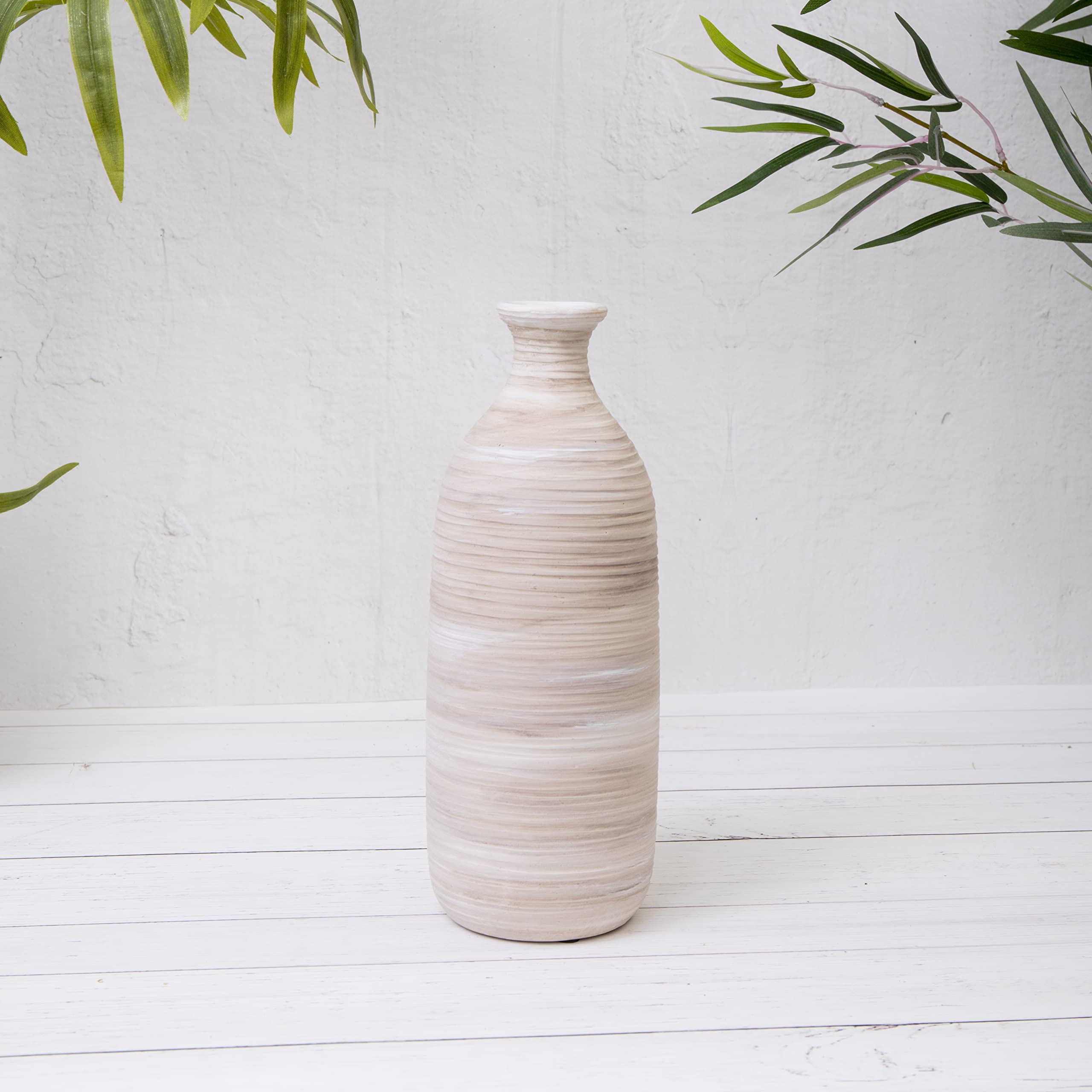 Natural Rustic Stoneware Ribbed Ceramic Vase - Two Sizes (Small)