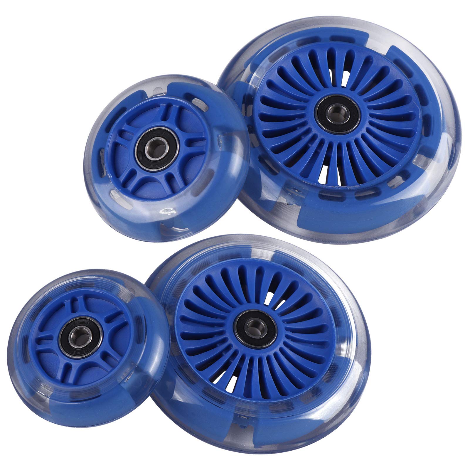 Ruedas de repuesto para patinete con luz LED de 120 mm y 80 mm, blanco intermitente, compatible con Micro Mini, Maxi Deluxe, Globber de 3 ruedas para niños, juego de 4 (azul marino)