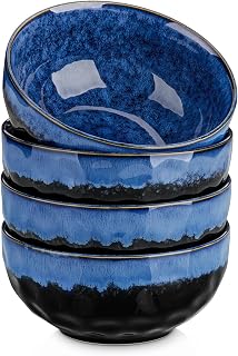 vancasso Starry 24oz Ceramic Soup Bowls Set of 4 Blue - Lead-Free, Stackable Pasta Cereal Salad Bowls, Microwave Dishwasher Oven Safe