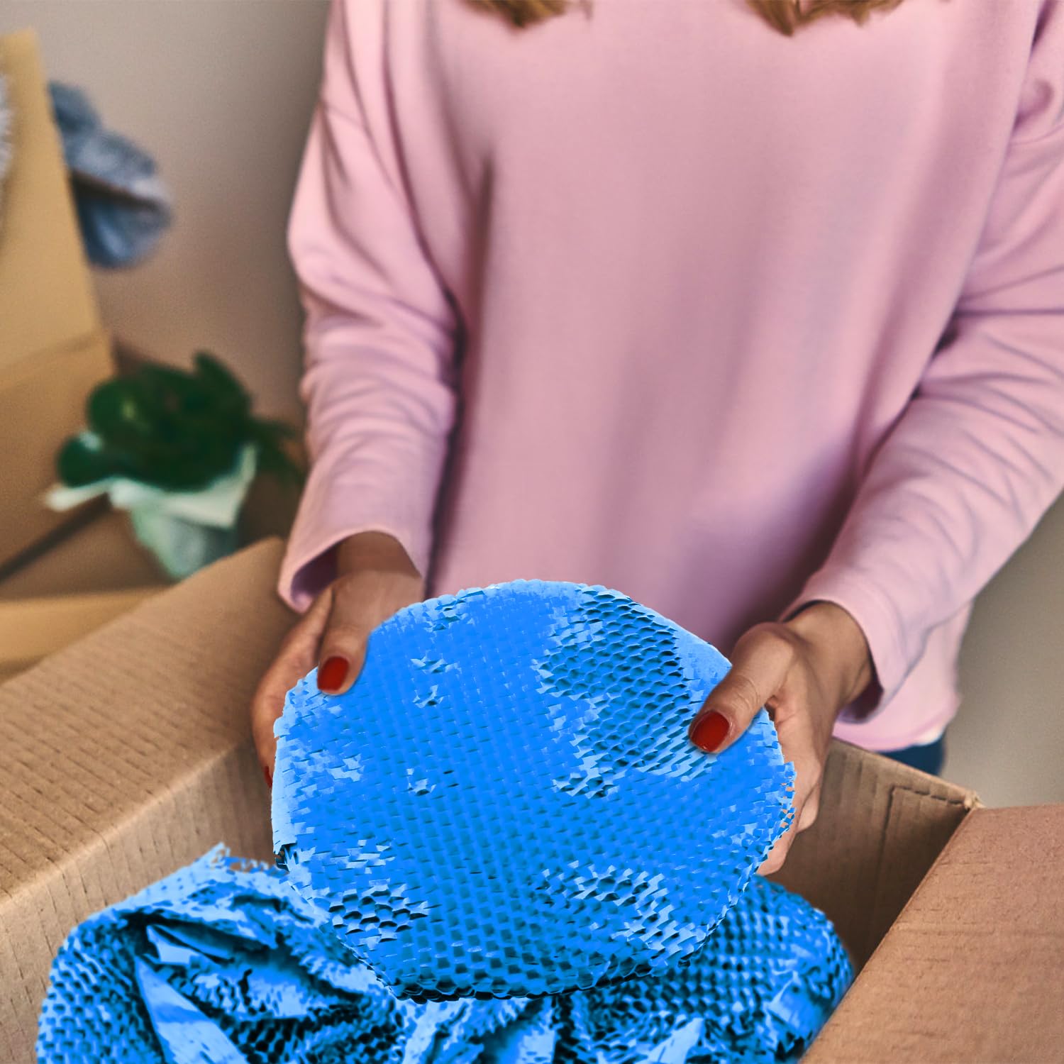 Papel de embalaje de panal, rollo de papel de embalaje de panal de abeja de 11.5 pulgadas x 164 pies, papel de embalaje ecológico, papel de estraza de burbujas para envío (azul)