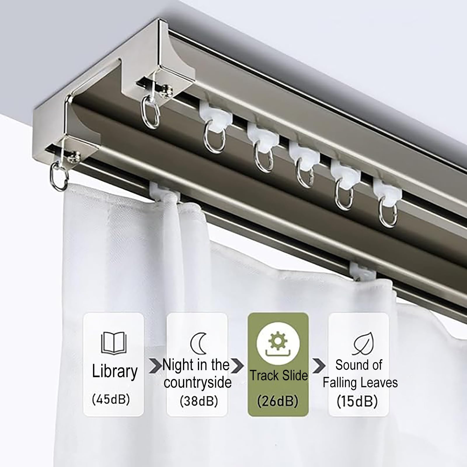 Biały cichy karnisz z podwójną zasłoną, zestaw rozdzielaczy pokojowych, aluminiowy ścienny system szyn sufitowych, przesuwny karnisz do prywatności salonu (100 cm-600 cm) (kolor: biały A, Si