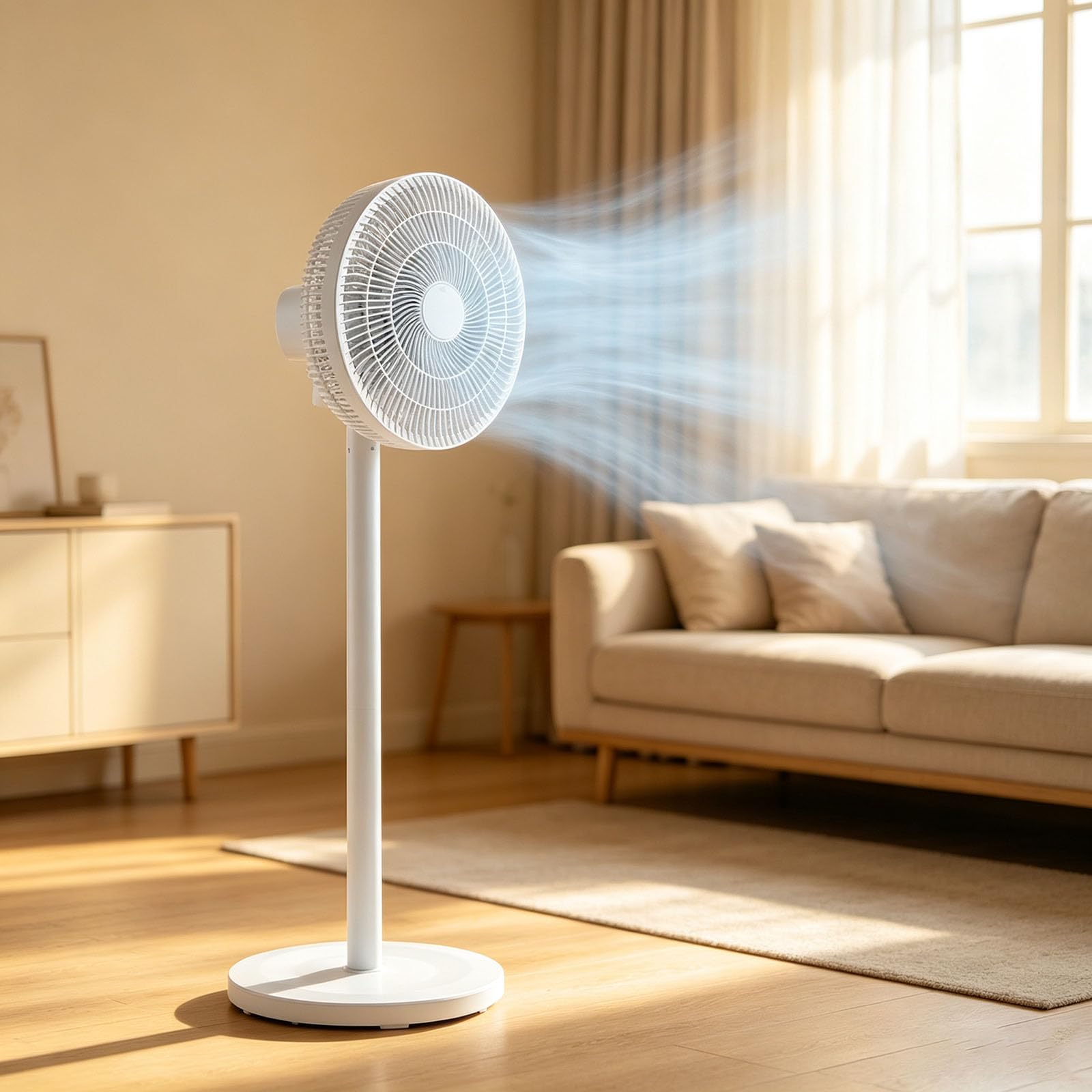 Ventilador de Pie Silencioso Blanco 50 W, 3 Velocidades | 30 cm, 91 cm Altura, Oscilación Automática, Doble Uso: Mesa o Pie, Base Estable, Hogar y Oficina