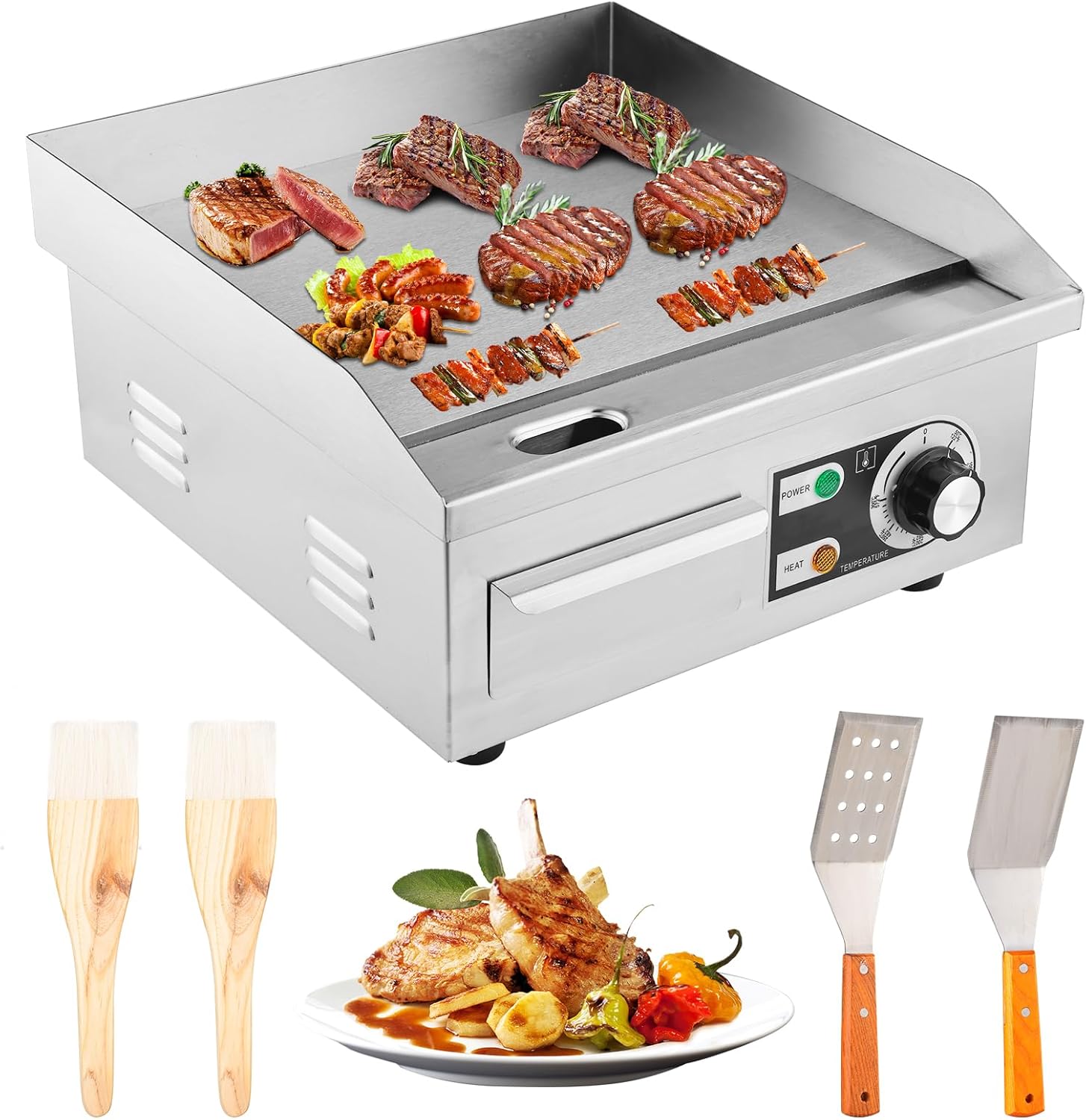 14″ Non-Stick Electric Griddle – 1600W Adjustable Temperature Grill