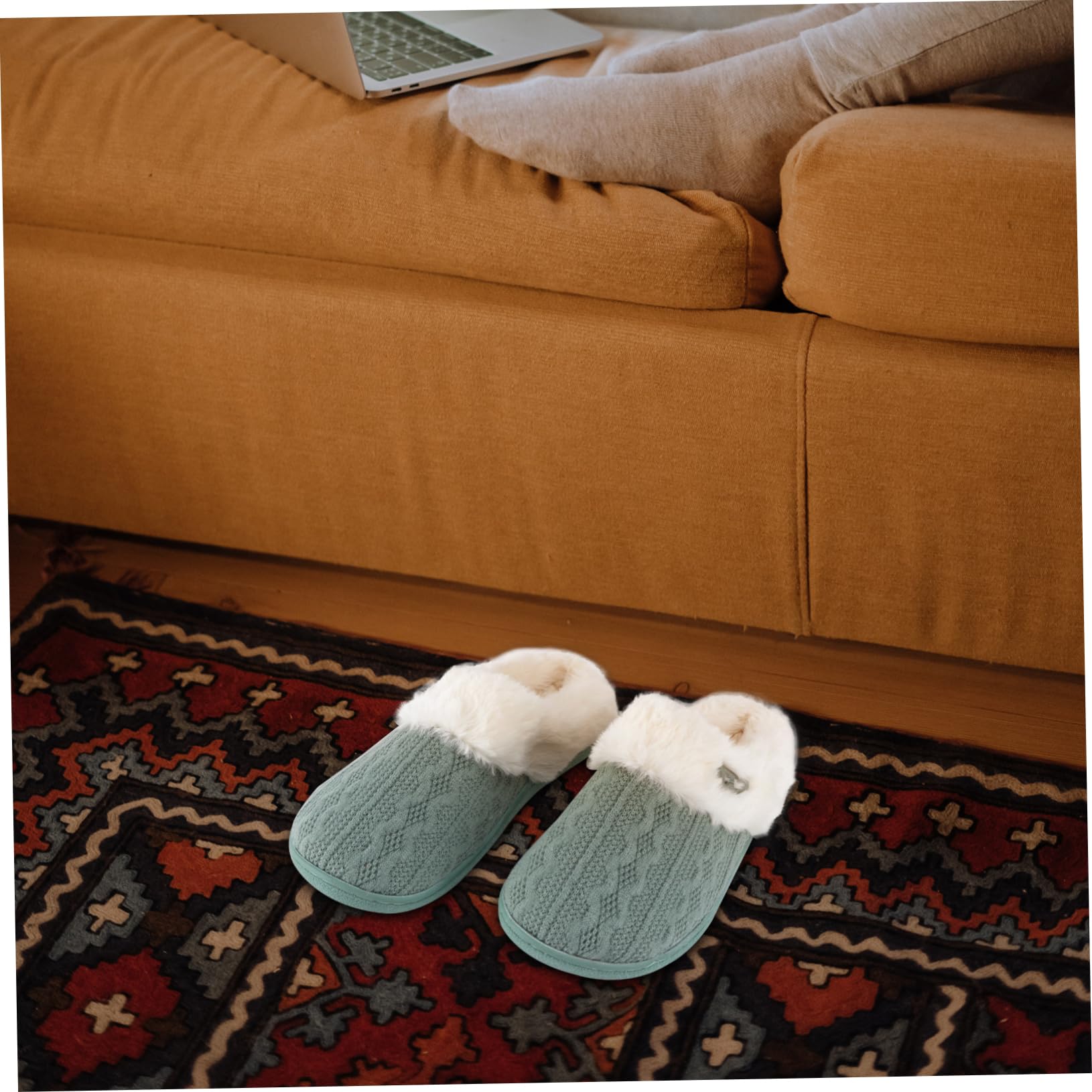 Healvian Slippées Moelleuses Pour Les Femmes Maison Pantoufles Femmes Chaud Pantoufles D'intérieur Pantoufles De Ménage Green Intérieur : Duvet Imitation Lapin