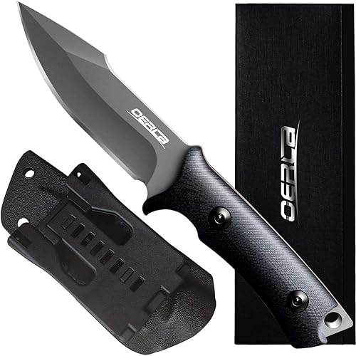 OERLA TAC Cuchillos OLF-1009 Hoja fija al aire libre Camping Caza Cuchillo de campo 420HC Acero inoxidable con mango negro G10 Clip de cintura EDC
