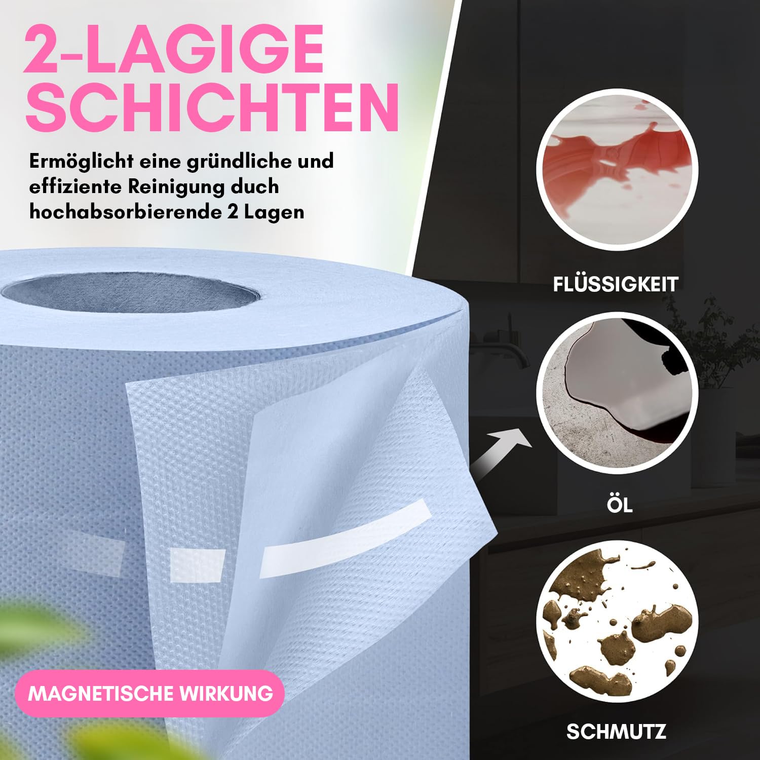 1 Palette Putztuchrollen, blau, 2-lagig, 500 Blatt, 22x35cm, 2 Rollen/VE, 63 VE/Palette, Papierrolle, perforierte Papiertücher, Putztuchrolle für Industrie, Werkstatt und Restaurant