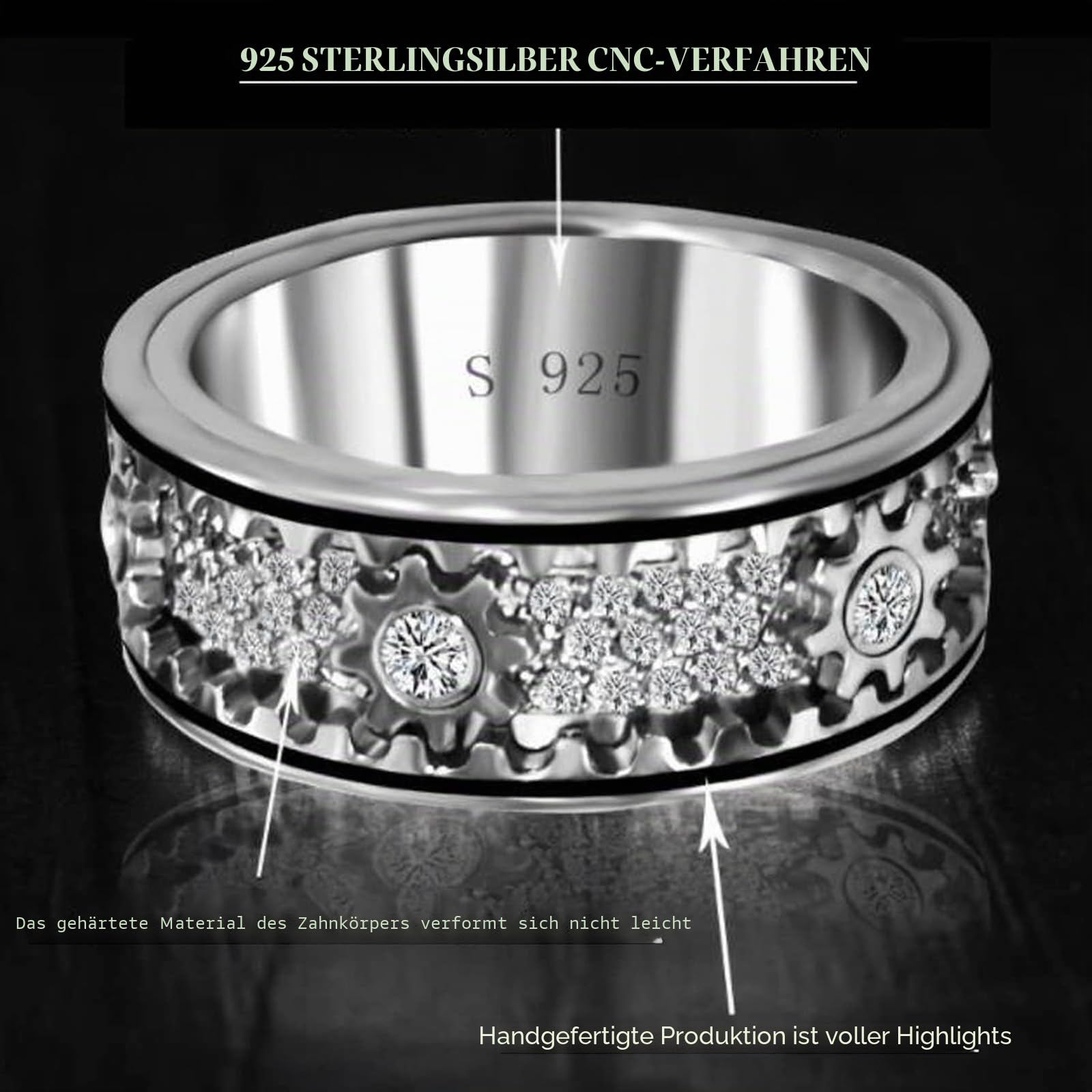 SkyFace Fidget Spinner Ring Silber 925, Anti stress ring Drehbar Damen Herren Anti-angst Spinner Ringe, ADHS Ringe zum Drehen, Zahnrad Ring Drehbar, Geschenke Schmuck mit Ringbox
