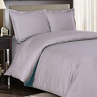 Vista 8 de Funda nórdica de 300 hilos, 3 piezas, tamaño California King, 100% algodón, rayas de satén, funda de edredón con lazos en las esquinas