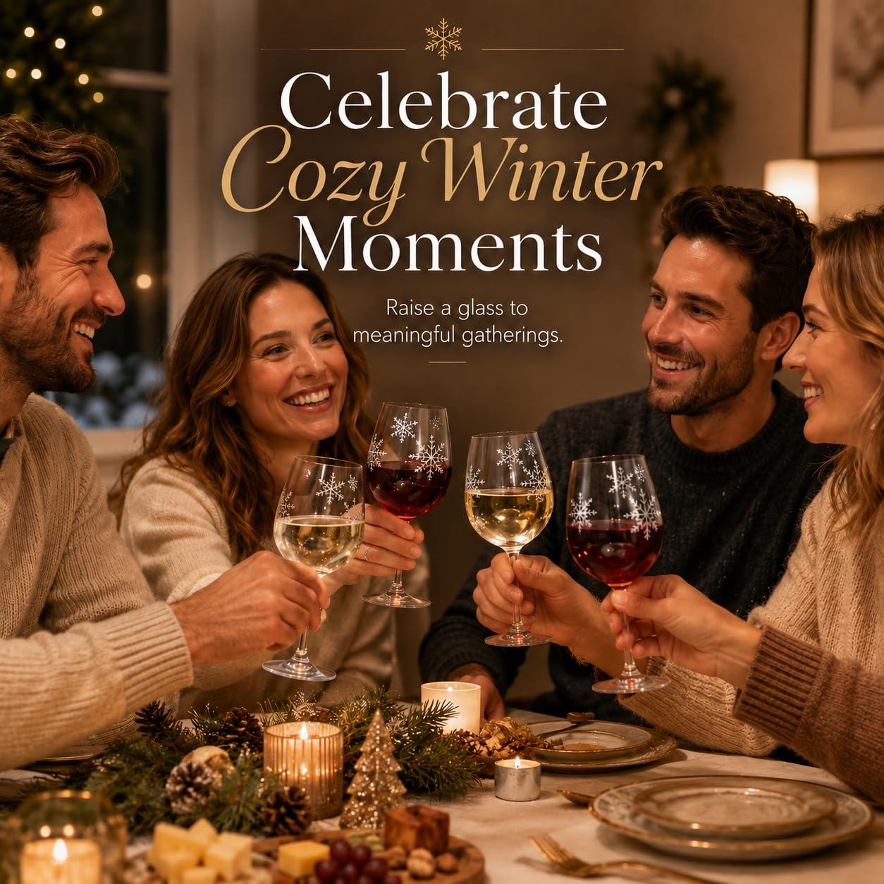 Bicchieri da vino con fiocco di neve – Calici da vino con steli di neve argentati stampati su ogni lato – Set di 2 – 19,7 cm di altezza – Capacità 350 ml