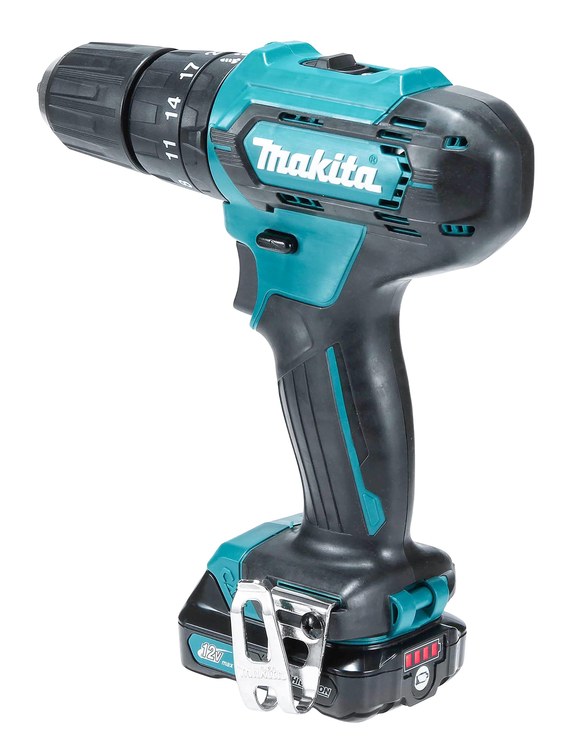 Makita HP333DSAX1 Schlagbohrschrauber 12 V Max., 2,0 Ah, 2 Akkus Plus Ladegerät in Transportkoffer, Batteriebetrieben, Blau