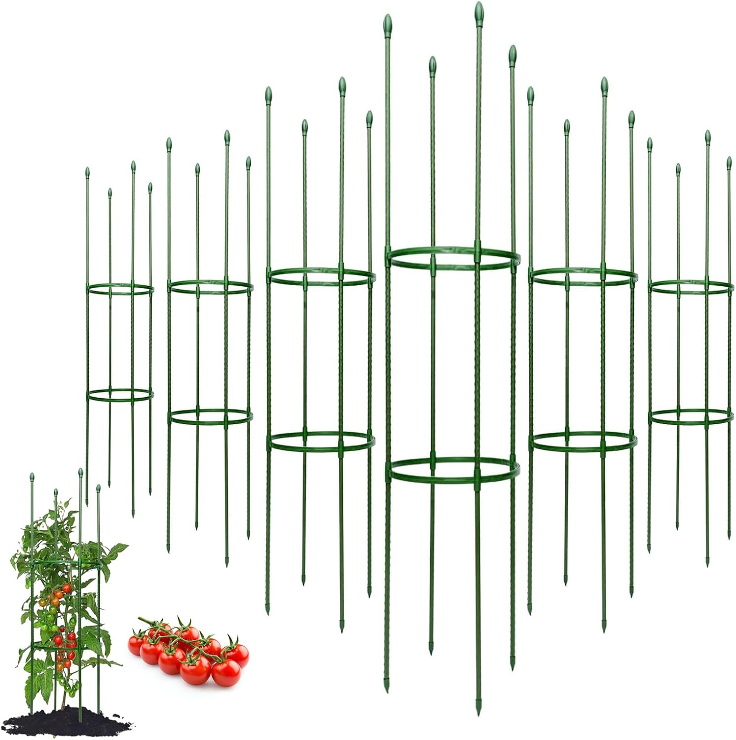 Tomato Cages for Garden&Pots, 6 Pack 50" Plant Support Trellis for Tomatoes, Cucumbers, Beans | Heavy-Duty Steel with Rust-Proof Coating | Garden Stakes for Outdoor Indoor Plants