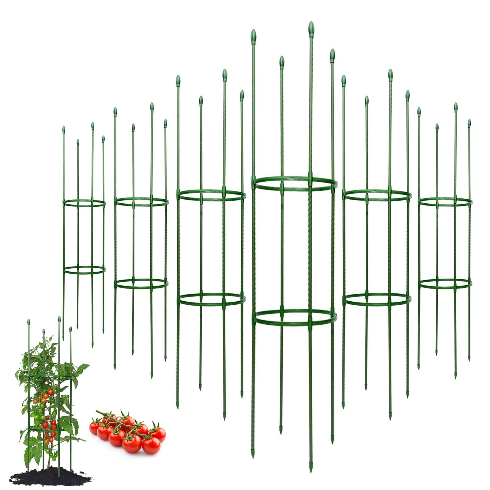 Tomato Cages for Garden&Pots, 50" Plant Support Trellis for Tomatoes, Cucumbers, Beans | Heavy-Duty Steel with Rust-Proof Coating | Garden Stakes for Outdoor Indoor Plants (Round, 4)