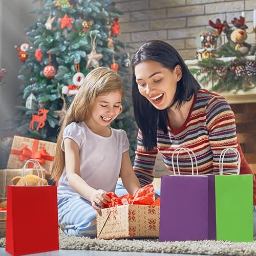 Miniatura 6 de Waarms 32 bolsas de regalo con 32 pañuelos, 8 colores bolsas de recuerdo de fiesta con asas, bolsas de regalo de arcoíris de papel kraft a granel