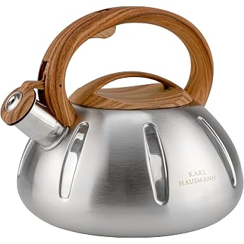 KARL HAUSMANN Induction Kettle (3L) with Whistle, Silver | Stainless steel tea kettle for gas hobs and glass ceramics, remova