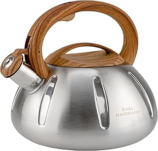 KARL HAUSMANN Wasserkessel Induktion 3L - Silber Teekessel mit Pfeifton - Edelstahl Wasserkocher für Induktionsherd, Gasherd und Elektroherd - Pfeifkessel Küche – Flötenkessel