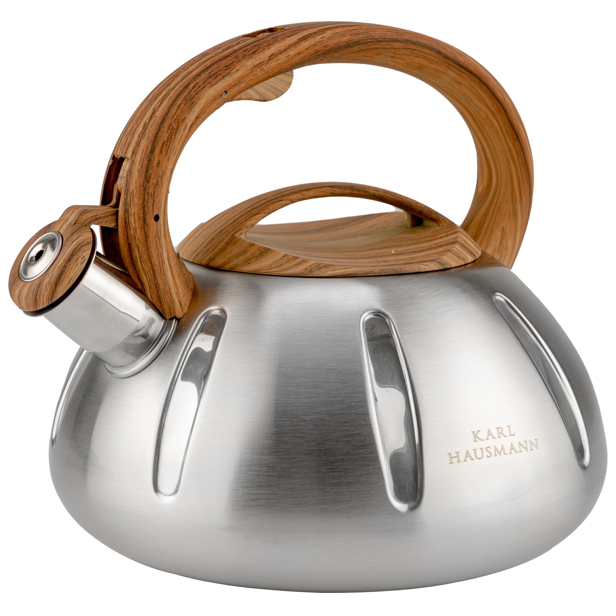 KARL HAUSMANN Bouilloire Induction 3L Inox avec Sifflante - Argenté Theiere Cuisine pour Plaque Gaz, Vitrocéramique et Électrique - Grande Capacité Eau Chaude avec Couvercle Amovible