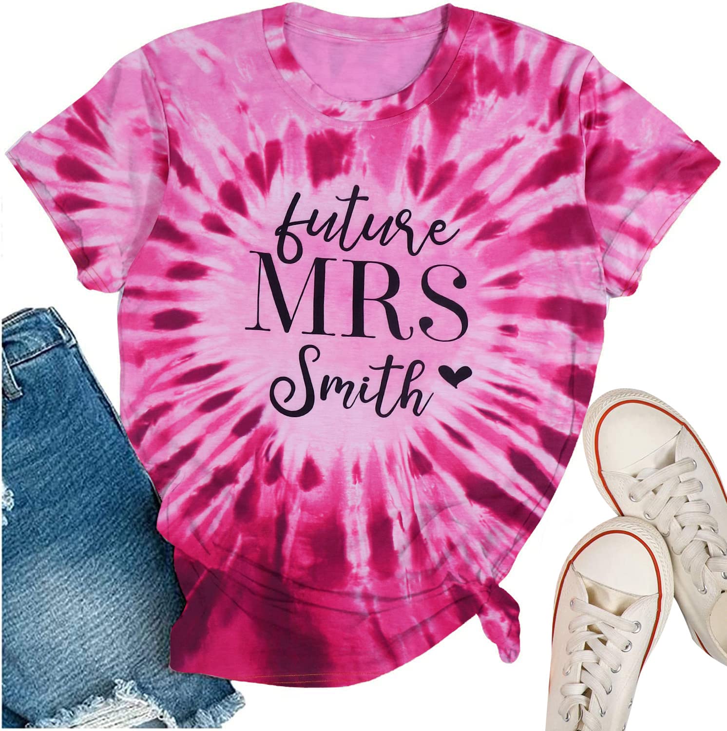 MYHALFFuture Mrs Shirt Women Bridal Shirt Honeymoon Vacation Tshirt Bachelorette Party Gifts for Bride Casual Loose Tops