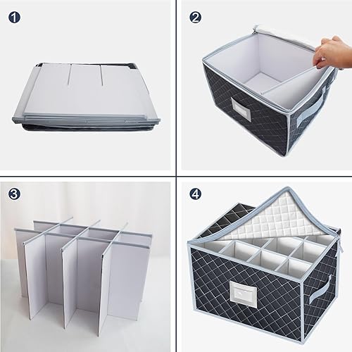 Miniatura 6 de VERONLY Caja de almacenamiento para copas de vino con divisores con capacidad para 24 estuches de almacenamiento de copas o recipientes de cristal
