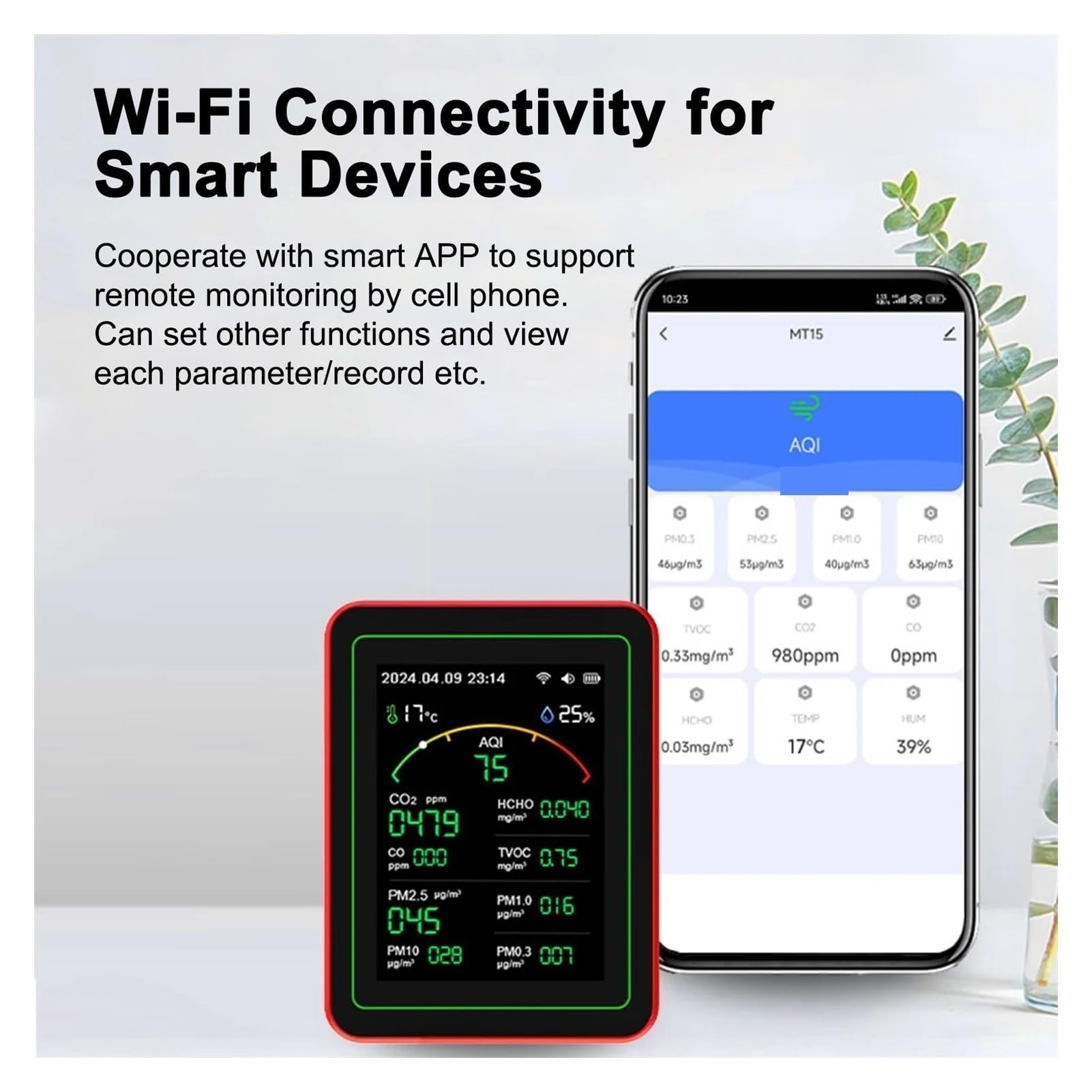 Monitor de calidad del aire, Detector De Calidad Del Aire WiFi 15 En 1 CO/CO2/HCHO/TVOC//PM0.3/PM1.0/PM2.5/PM10/temperatura/humedad/monitor(15 in 1 WIFI White)