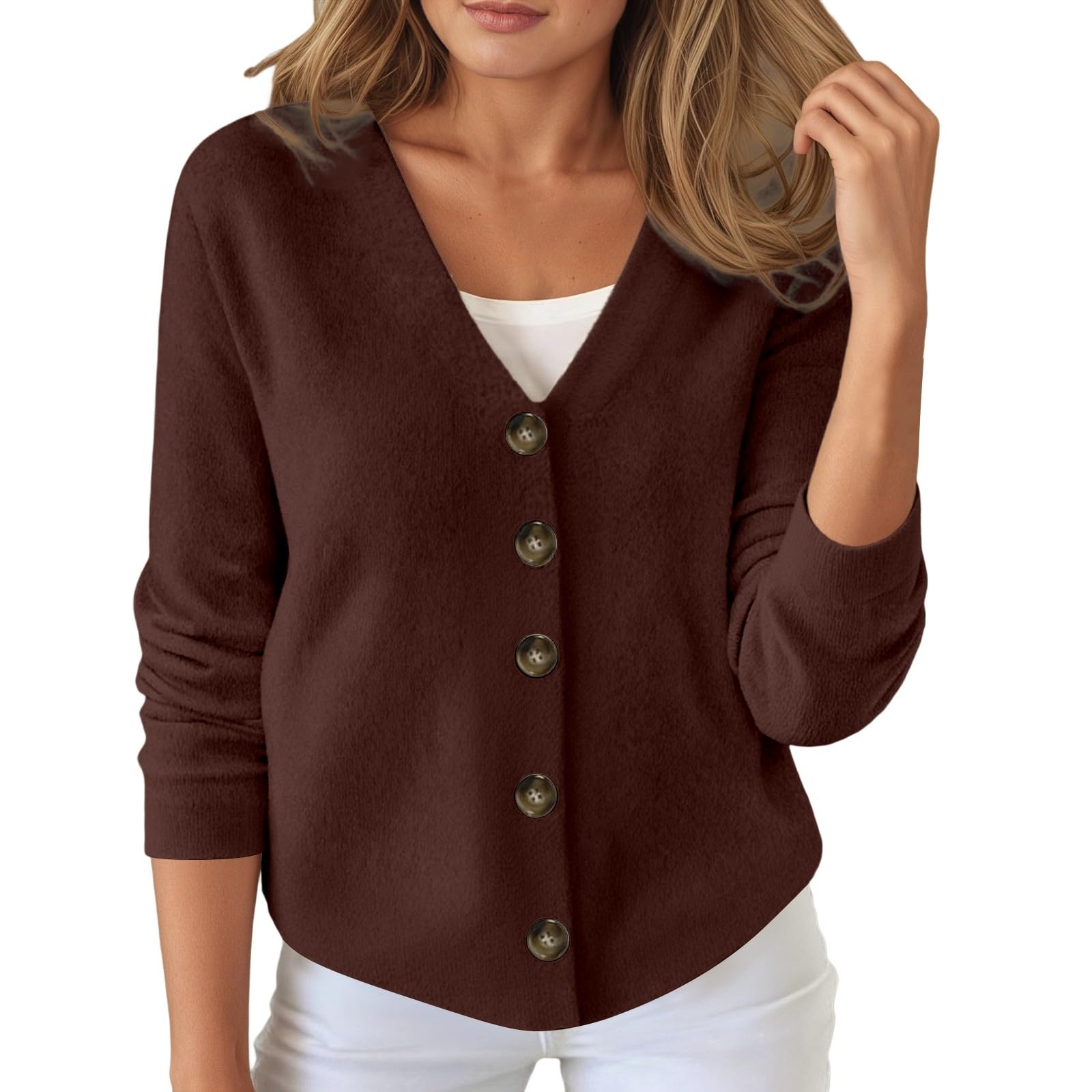 Cardigan Sweaters for Women V Neck Button Down Knit Lightweight Cardigan Sweaters Long Sleeve Basic Fall Sweaters