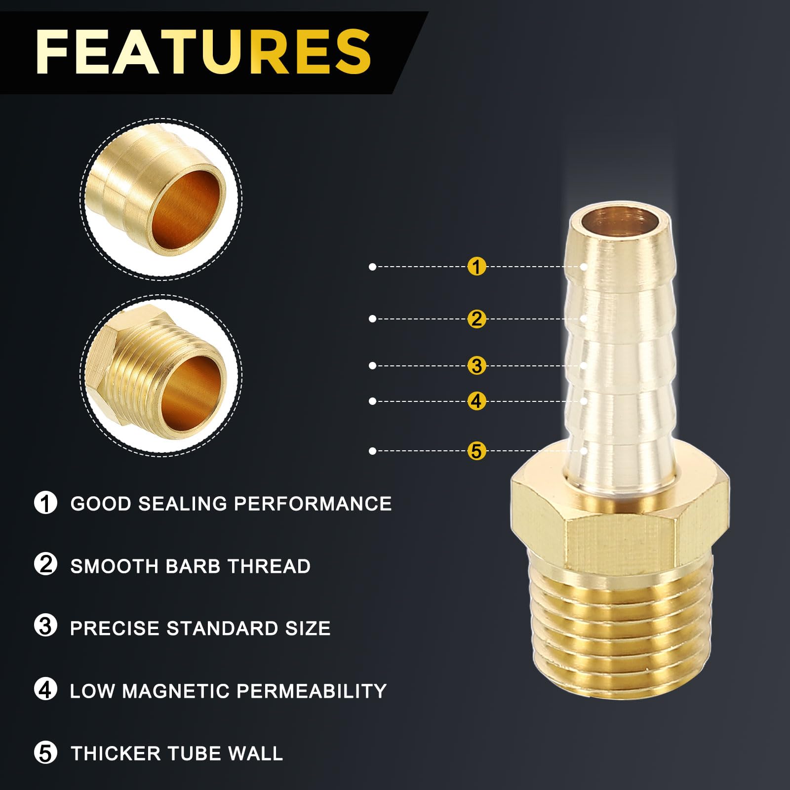 METALLIXITY 12Pcs Brass Hose Barb to NPT Male Adapter 5/16" Barb x 1/4" NPT Male for Automotive Motorcycle, Marine, Truck - Image 3