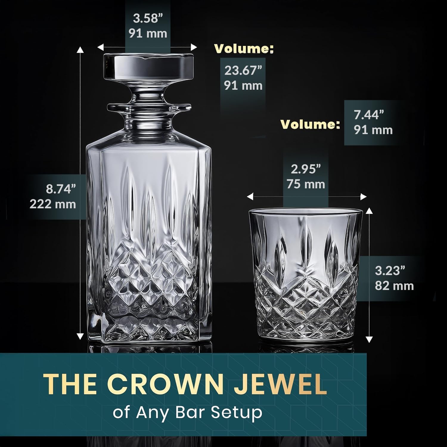 Whiskey Decanter Set by Royal Reserve - Crystal Liquor Bourbon Decanter 24oz 700ml with 4 Glasses in Magnetic Box - Gifts for Men - Image 5