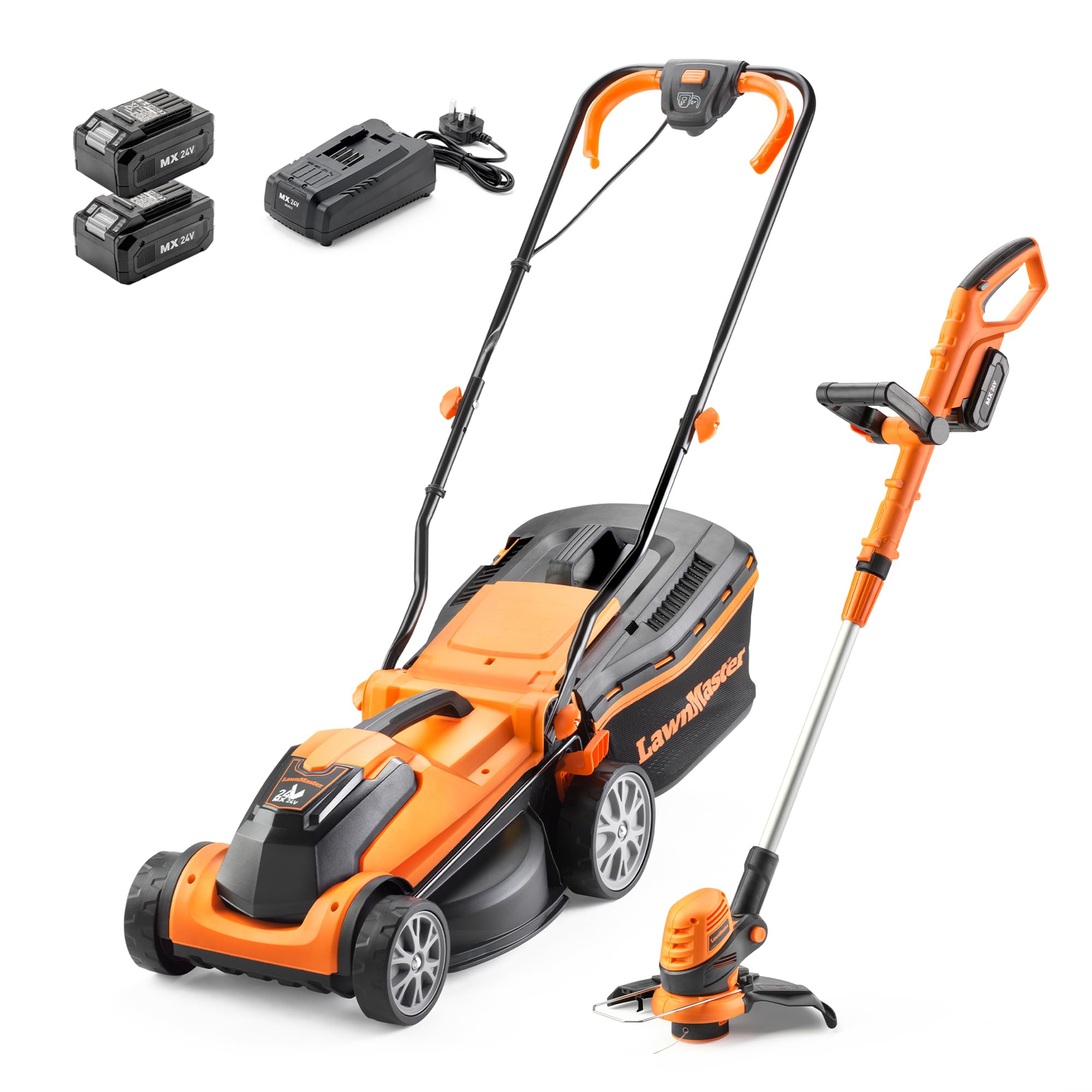 Lawnmaster Orange Mx 24V 34Cm Cordless Lawnmower And Strimmer Set