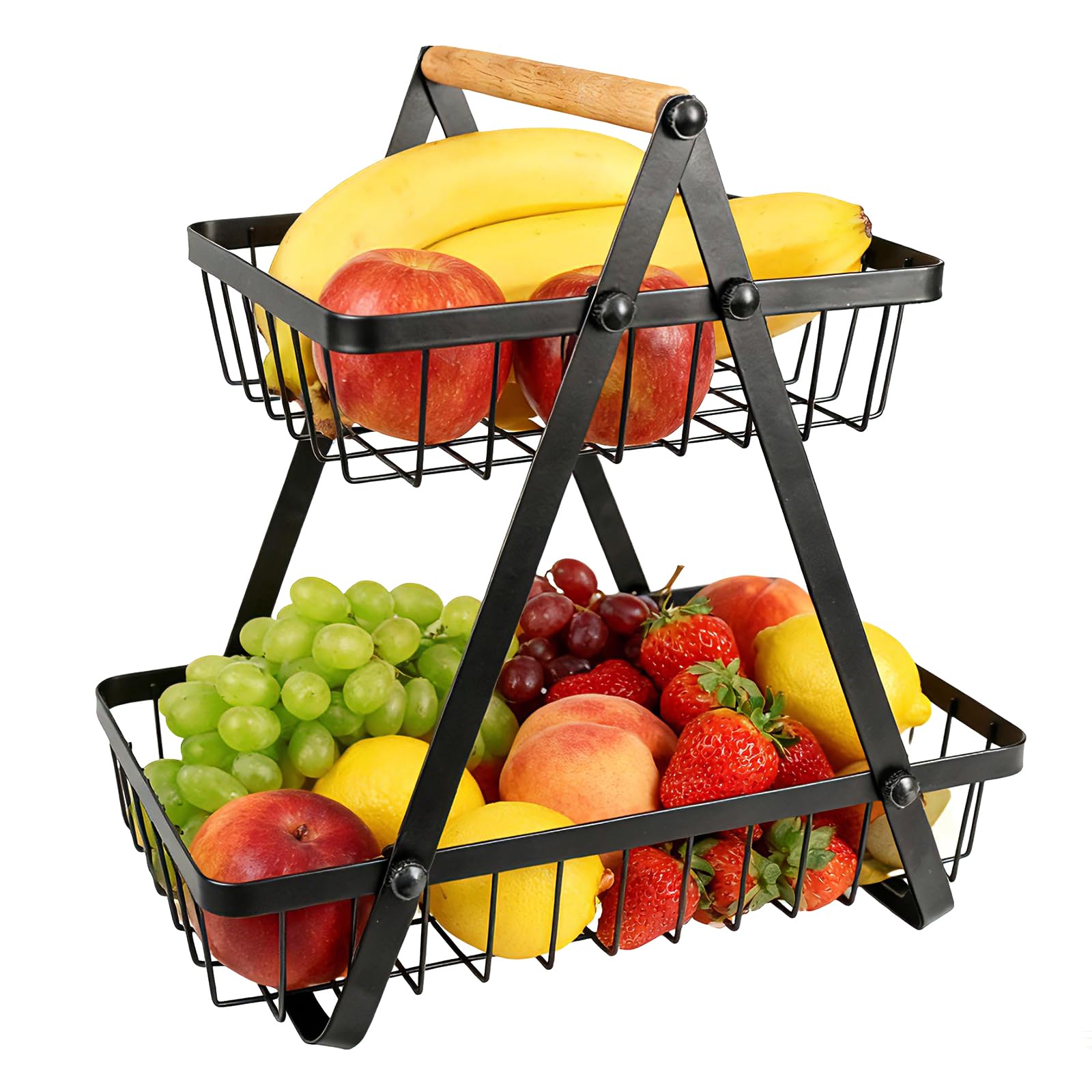 Almacenamiento de verduras y frutas en estante de cocina metálico de 2 pisos